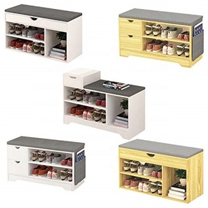 Hallway <strong>Shoe</strong> Storage Bench,<strong>Shoes</strong> Cabinet White / Oak <strong>Shoe</strong> <strong>Rack</strong> with Drawer and <strong>Seat</strong> Cushion Wooden (Beech 2 Drawers) - Product Image 1