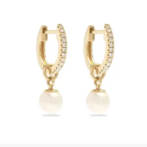 Gemnel pearl pave diamond huggies hoop earrings gold plated