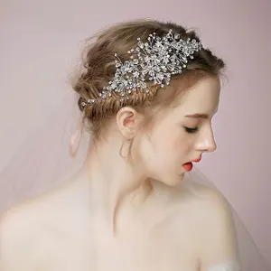 Berlian Imitasi Elegan Kristal Perak Sisir Rambut dengan Klip Pin Tiara Pernikahan