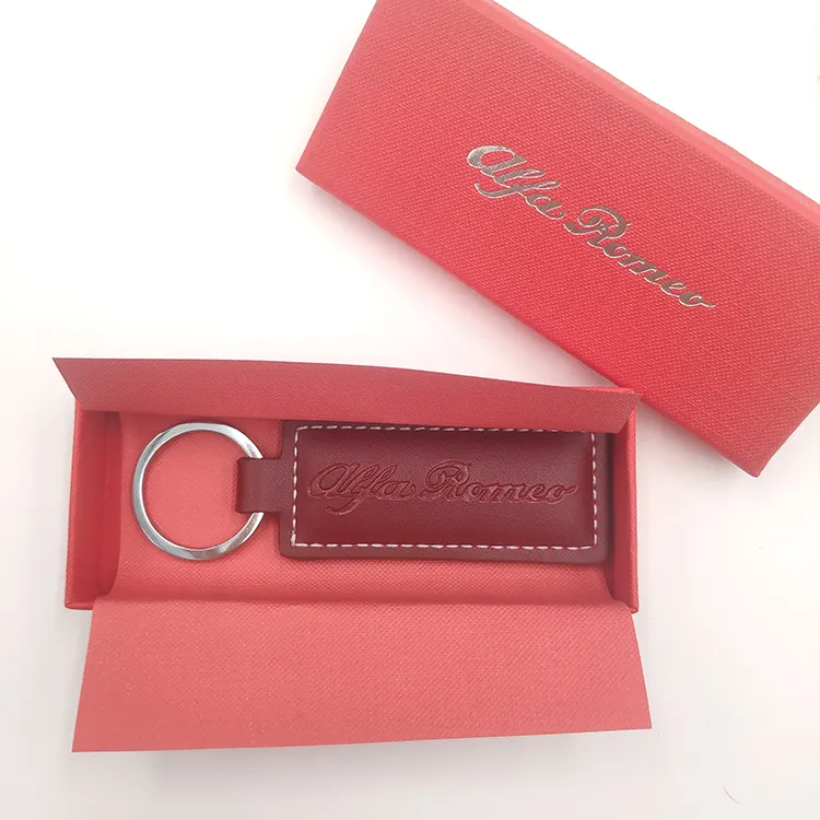 Custom Engraved Design Metal Luxury Leather Keychain With Logo and Gift Box Packaging