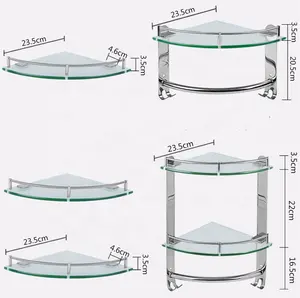 clear frosted tempered glass corner shelf for Bathroom