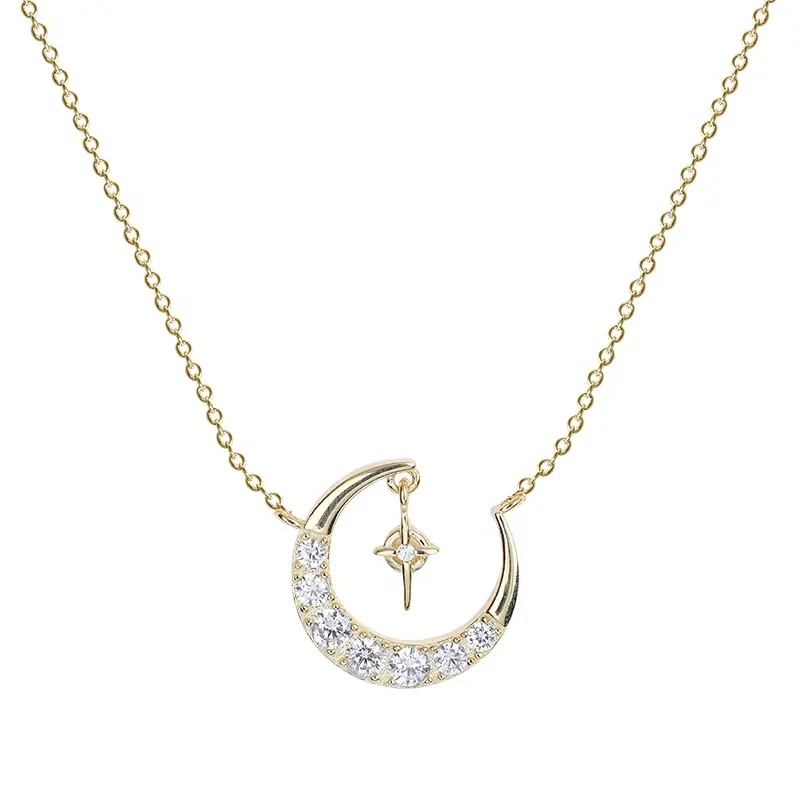 A361A Fashion 18K Gold Plated Crescent Moon Necklace 925 Sterling Silver Jewelry Necklace Moon