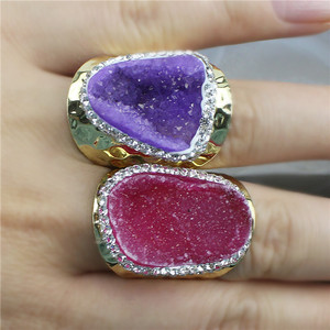 Bagues en laiton plaqué or CH-CKR0010, anneau en druse, bagues en pierre de cristal délicat, bijoux populaires, bon marché, vente en gros - Product Image 4