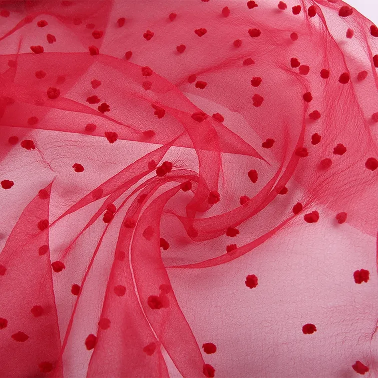 Neu kommt Organza Dot PLAIN DYED WOVEN dünnes Polyester elegantes Kleid Jacquard Frottee Stoff