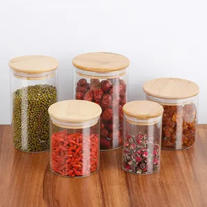 Transparent kitchen Food Storage Canister Clear Borosilicate Glass Jar with Wooden Lid