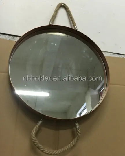 Mode nouveau design en métal laqué époxy en poudre finition décorative ronde miroir mural avec corde
