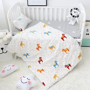 100% 纯棉新生babi女童男童毛毯被子枕头套3件套婴儿床婴儿床床上用品套装