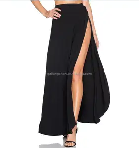 Großhandel Sexy Hohe Taille Seite Offen Bein Slit Split Maxi Langen Rock neueste rock design bilder