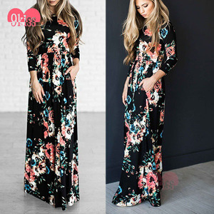 9 Beso <span class=keywords><strong>Mujeres</strong></span> Ocasionales 3/4 Imperio de La Manga Impresa Floral y Encaje Vestido - Product Image 3