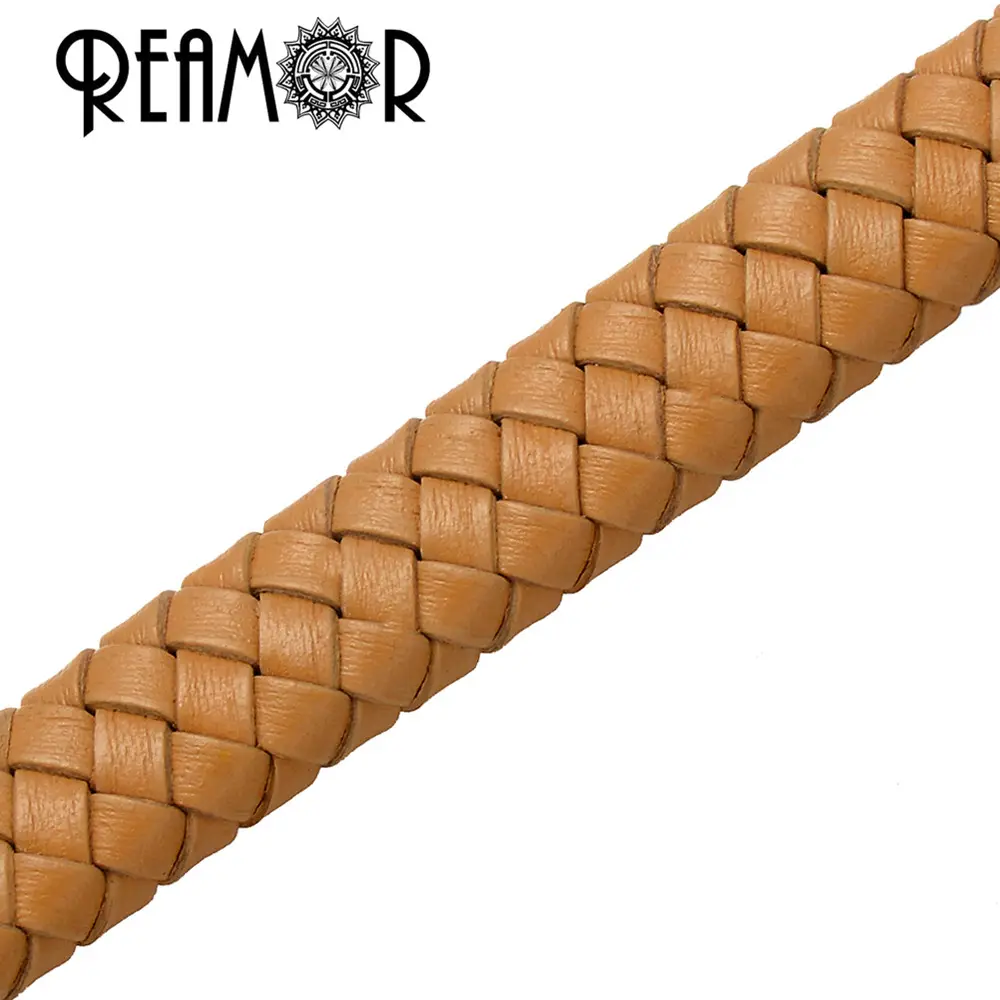 REAMOR 1 m/lot de Corde En Cuir Véritable 10*5mm Cordon En Cuir Plat Pour La Fabrication De Bijoux Bracelet