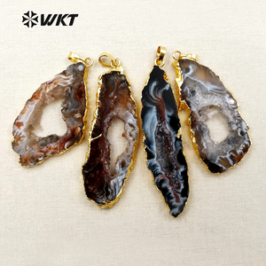 WT-P096 Partai Besar Alami Slice Geode Druzy Batu Akik untuk Wanita Hollow Di Dalam Desain Khusus Hitam Slice Geode Batu Akik Liontin - Product Image 3