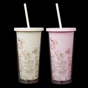 Vaso de plástico reutilizable de doble pared con pajita, tazas de purpurina con logotipo personalizado de alta calidad con paja de 8mm, venta al por mayor, 20oz - Product Image 5