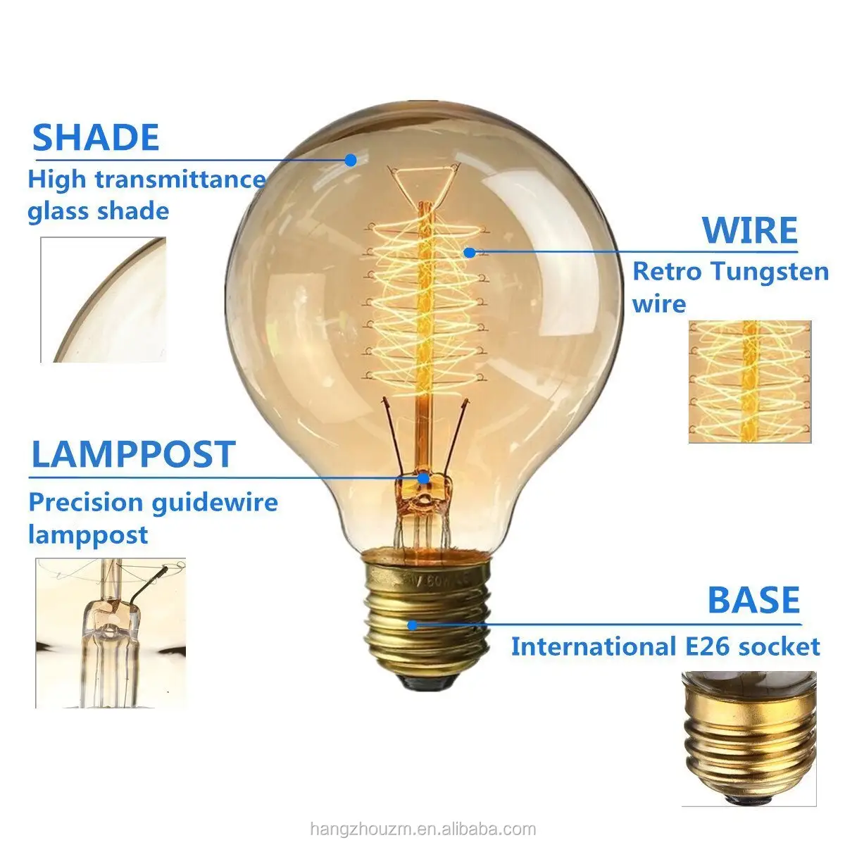 リスケージフィラメントE27ベース110VG80アンティーク調光可能ヴィンテージエジソン電球60W家庭用照明器具用白熱灯