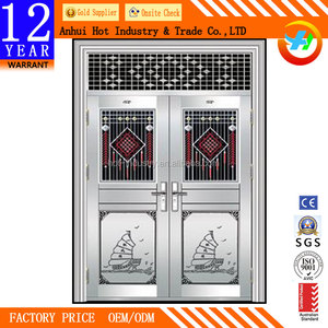 Porta di Sicurezza a <span class=keywords><strong>Doppia</strong></span> <span class=keywords><strong>Anta</strong></span> in Acciaio Inossidabile Moderna per Esterni con Finitura Superficiale per Stanza Principale - Product Image 2