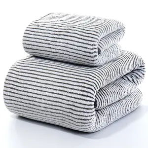 China Factory Top Quality Gray Stripe Bamboo Carbon Fiber Face Towel Bath Towel For Beach