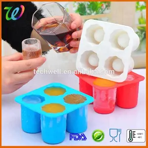 4 cavites custom silicone vassoio del cubo di ghiaccio di vetro di colpo della muffa