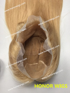 F879 ánh sáng màu vàng #18 lụa TOP 4 "x 4" đầy đủ ren Tóc Giả siêu mỏng da PU xung quanh lụa cơ sở 22 "tóc thẳng phần giữa tóc giả - Product Image 3