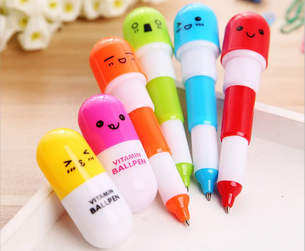 Okul kaynağı kawaii Vitamin kapsül Cutee mini moji kalem sevimli tükenmez kalem