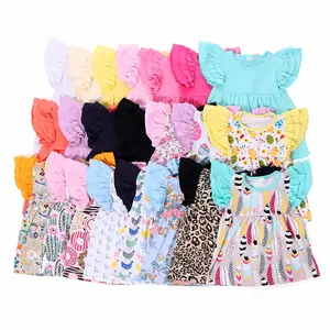 Summer Children Wholesale Kids Girls Flutter Sleeve Ruffle Printed Crop Tops T Shirts