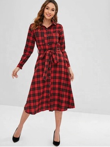 <span class=keywords><strong>Abito</strong></span> Camicia a Quadri KY Checks in <span class=keywords><strong>Cotone</strong></span>, Stile Varsity, Maniche Lunghe, Colletto Rovesciato, <span class=keywords><strong>Rosso</strong></span>, con Tasche - Product Image 4