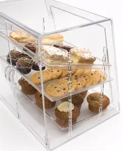 Manufacturer 3 Removable Trays Front And Rear Doors Clear High-Quality Acrylic Pastry Display Stand Rack Shelf Case For Sales