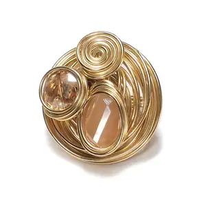 HANSIDON女士手工制作的大水晶戒指时尚金色金属丝螺旋绕线珠子指环婚礼派对珠宝