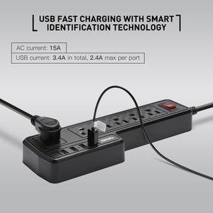 Ciabatta con porta sicura per bambini 2 M cavo USA <span class=keywords><strong>presa</strong></span> 4 uscite Surge protettore 4 porte di ricarica rapida USB - Product Image 3