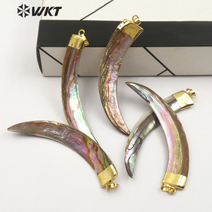 WT-JP063 Pisau Besar Bentuk Cangkang Abalon dengan Tutup Emas Panjang Bulan Wanita Kalung Liontin Cangkang Laut Alami Liontin Tanduk - Product Image 5