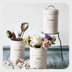 Metal Storage Box 3 sets of Galvanized Steel Canister Coffer Sugar Tea Tinplate jar with Stainless Steel Handle Container Tin