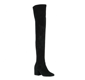 Bottes hautes en cuir véritable noir <span class=keywords><strong>pour</strong></span> femmes, talon bloc, style slim, hiver - Product Image 1