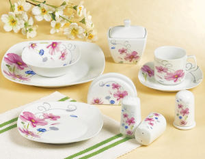 Parures de vaisselle en porcelaine rondes et turques, 37 pièces, véritables fleurs de rose rouge avec feuilles vertes, vente en gros - Product Image 5