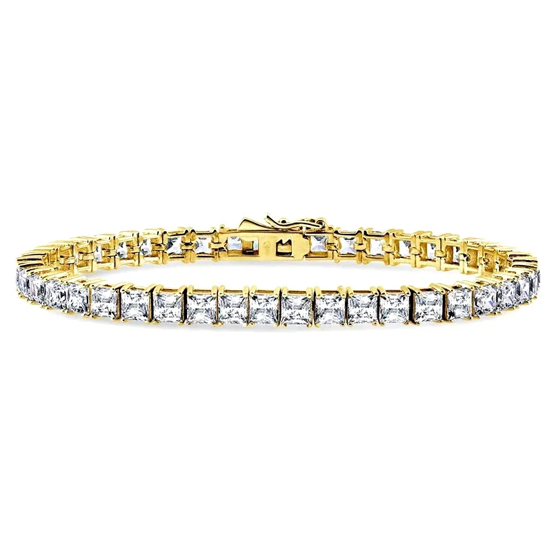 Handgemaakte 18K Gouden Hiphop Iced Vierkant Geslepen Diamant Cz 925 Sterling Zilver Stapeltennis Armband