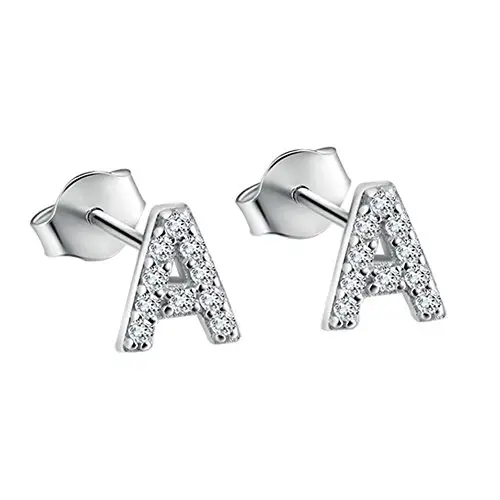 Initial White CZ Trendy Women Delicate With Custom Names 925 Sterling Silver Earring