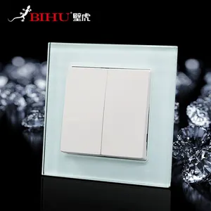 BIHU new product Eu round type glass wall light switch 2 gang 1 way 2 way switch with glass plates