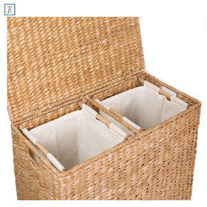 Oversized <strong>Divided</strong> Seagrass Fiber <strong>Laundry</strong> Hamper Storage <strong>Basket</strong> with Handles and 2 Removable Liners - Product Image 3