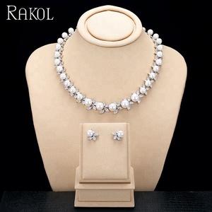 Babol sp030 pérolas brancas, com aaa zircão diamante colar, brincos, conjuntos de joias de casamento, mulheres, luxo, prata, joias - Product Image 5