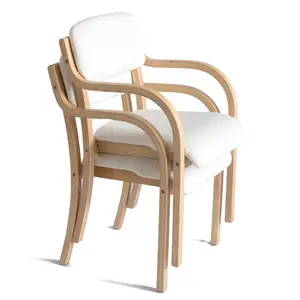 Reposabrazos clásico nórdico de madera, silla de comedor de madera blanca, de cuero francés, apilable