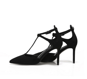 Dongguan produzione colore nero <span class=keywords><strong>scarpe</strong></span> <span class=keywords><strong>donna</strong></span> <span class=keywords><strong>scarpe</strong></span> a punta alti talloni <span class=keywords><strong>con</strong></span> fibbia