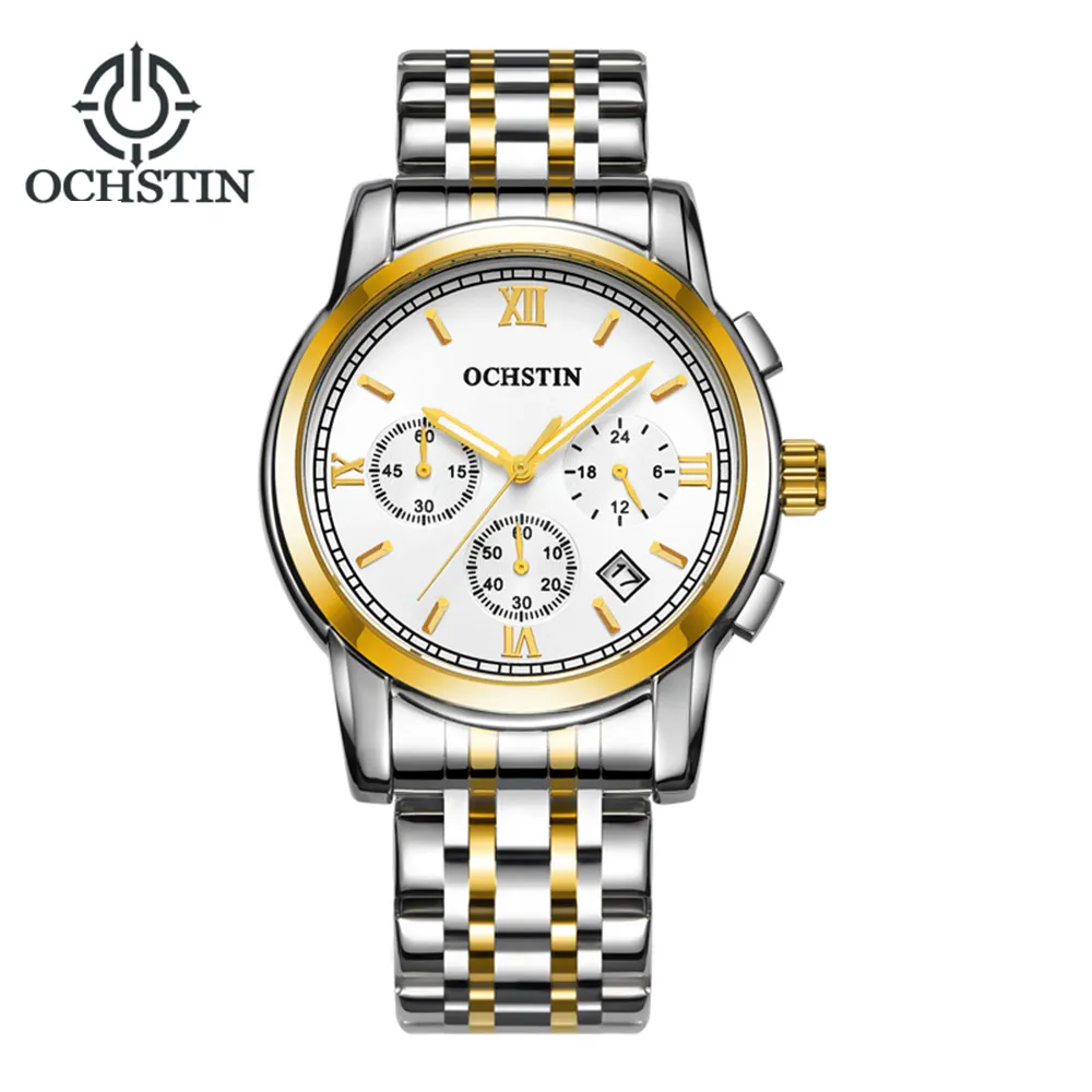 OCHSTIN brand new male watches classic explosion three eyes 6 pin business men's steel belt waterproof watch