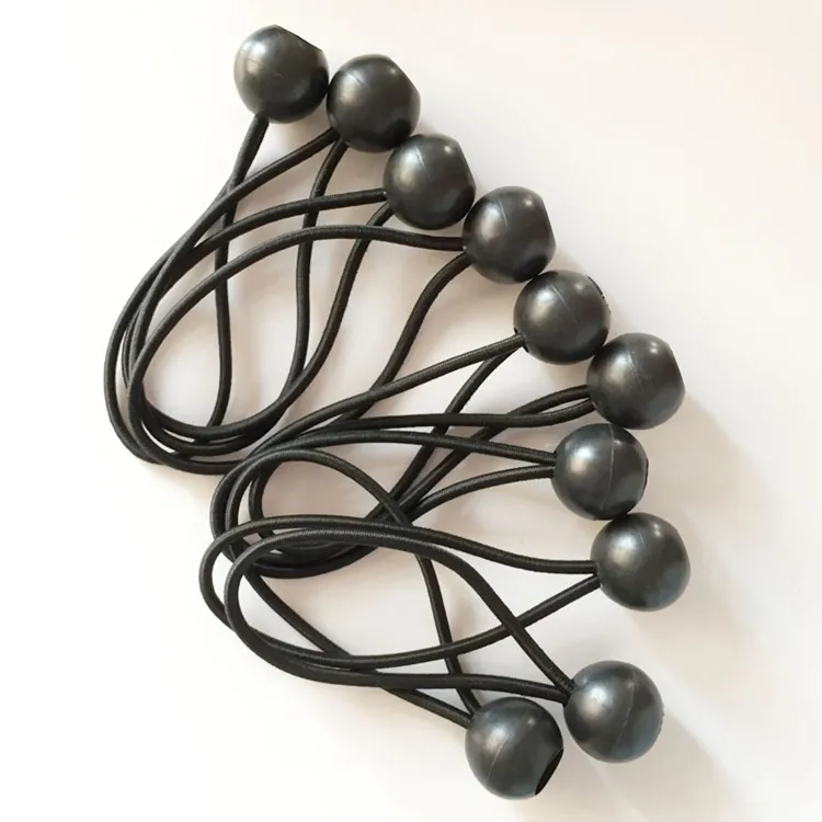 Siyah elastik döngü örgülü dize kabloları plastik uçlu bungee topu