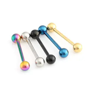 14G Mix-color Stainless Steel Straight Barbell Tongue Rings Bars Piercing 5/8" Length