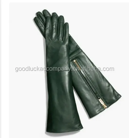 fashion ladies long leather gloves with zipper