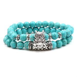 Braccialetto Yoga in Pietra Naturale Turchese con Buddha, Teschio di Leopardo, Drago, Leone, Gufo, Cane, Zampa, Corda Elastica per Uomo e Donna - Product Image 4