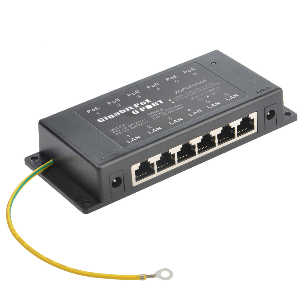 Гигабитный Пассивный Power Over Ethernet 24 в 48 в 56 в PoE инжектор с 6 портами для IP-камеры WiFi AP