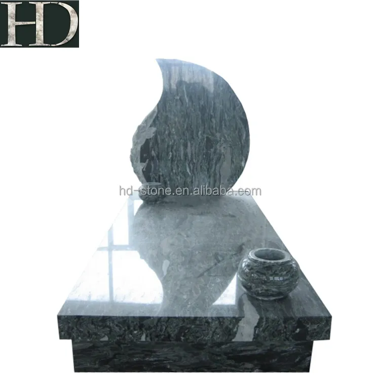 Lápida conmemorativa de lápida de granito, lápida de granito verde ondulada de mar, diseño a buen precio