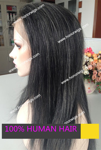 Marque D'HONNEUR pleine dentelle perruque noir avec cheveux gris pour les vieilles femmes 100% cheveux humains suisse dentelle capuchon moyen taille 120% densité en stock - Product Image 4