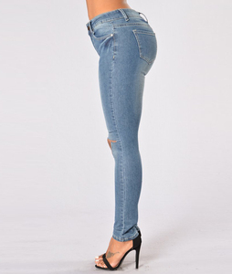 2019 Ladies Stretched Blue Broken Hole <span class=keywords><strong>Jeans</strong></span> Venta al por mayor China Pantalones <span class=keywords><strong>Jeans</strong></span> de cintura alta Mujeres - Product Image 4