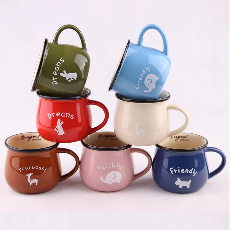 Haute qualité nouveau Design différentes tailles Vintage Camp tasses lait petit déjeuner en céramique personnalisé émail coloré ventre tasse