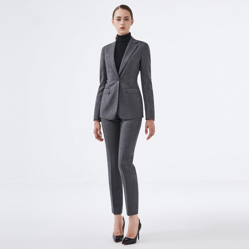 Costume d'affaires en laine pour jeunes femmes, bouton-pression, personnalisé, avec chevrons, pour le bureau, sur mesure, 100%