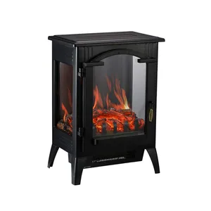 freestanding classic decor flame stove style 3 sided electric fireplace